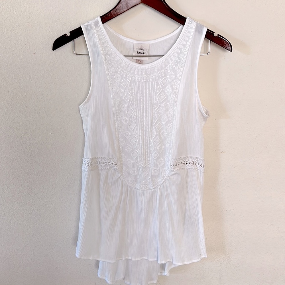 Knox Rose Bohemian High Low White Tank Top Size XS Embroidery